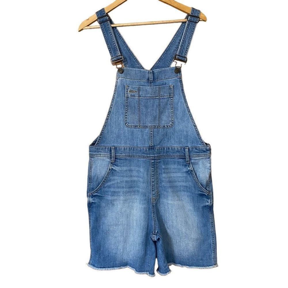 Gap Denim Faded Blue Overall Shorts Side Zipper medium